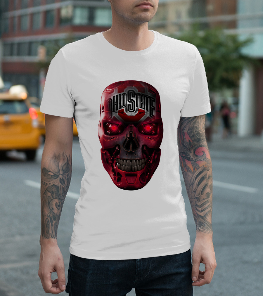 Ohio State Skull Bucks Red Robotic Face T-Shirt
