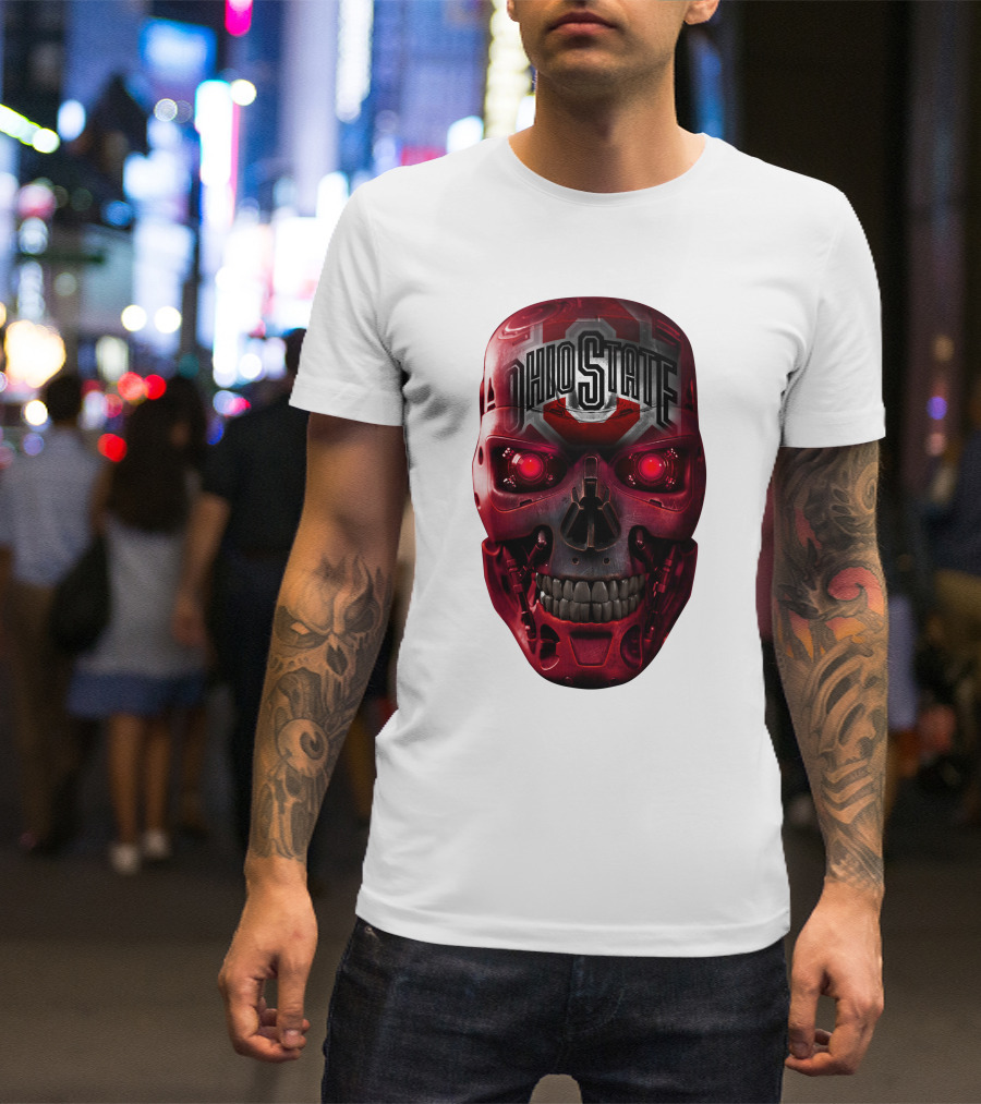 Ohio State Skull Bucks Red Robotic Face T-Shirt