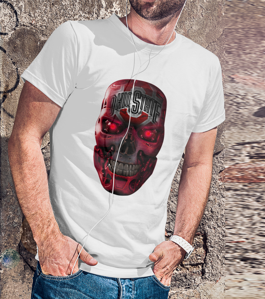 Ohio State Skull Bucks Red Robotic Face T-Shirt