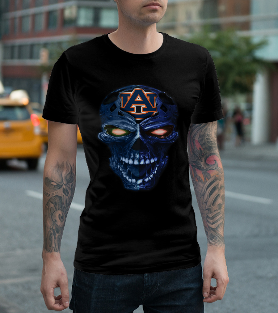 Auburn Tigers Skull Logo With Blue And Orange Glow T-Shirt