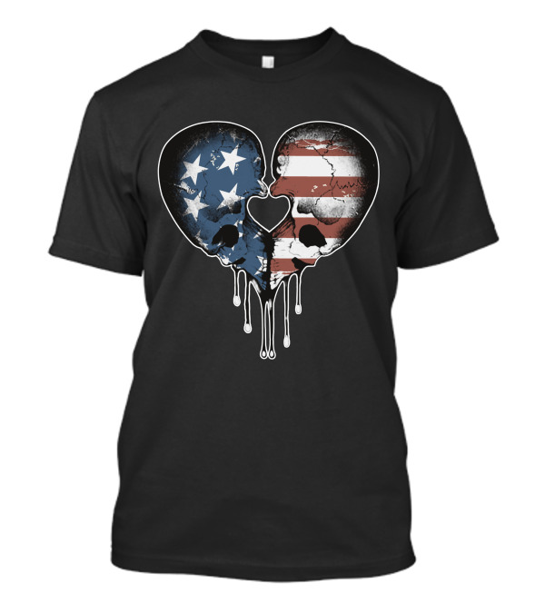 American Skulls Love Heart Stars And Stripes T-Shirt