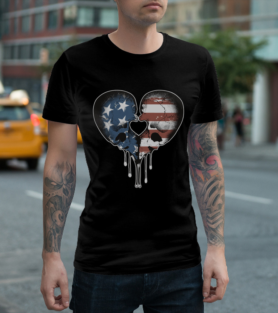 American Love Skulls Heart T-Shirt