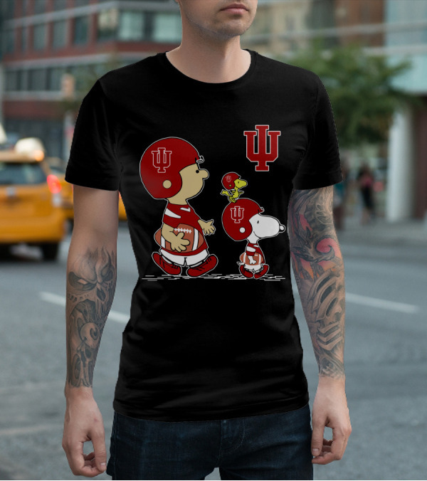 Indiana Hoosiers Football Iu Peanuts Characters Charlie Brown Snoopy Woodstock T-Shirt