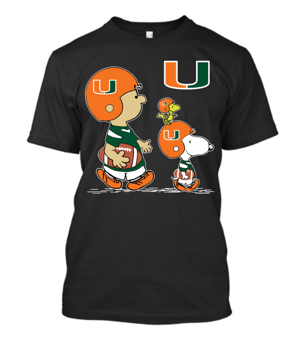 Miami Hurricanes Peanuts Characters Football Team Celebration T-Shirt