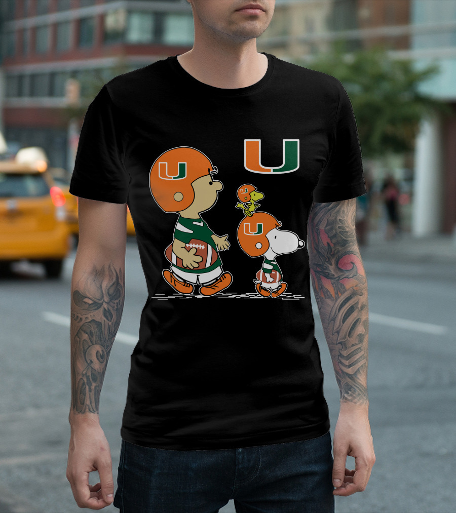 Miami Hurricanes Peanuts Characters Football Team Celebration T-Shirt