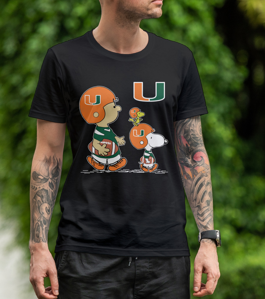 Miami Hurricanes Peanuts Characters Football Team Celebration T-Shirt