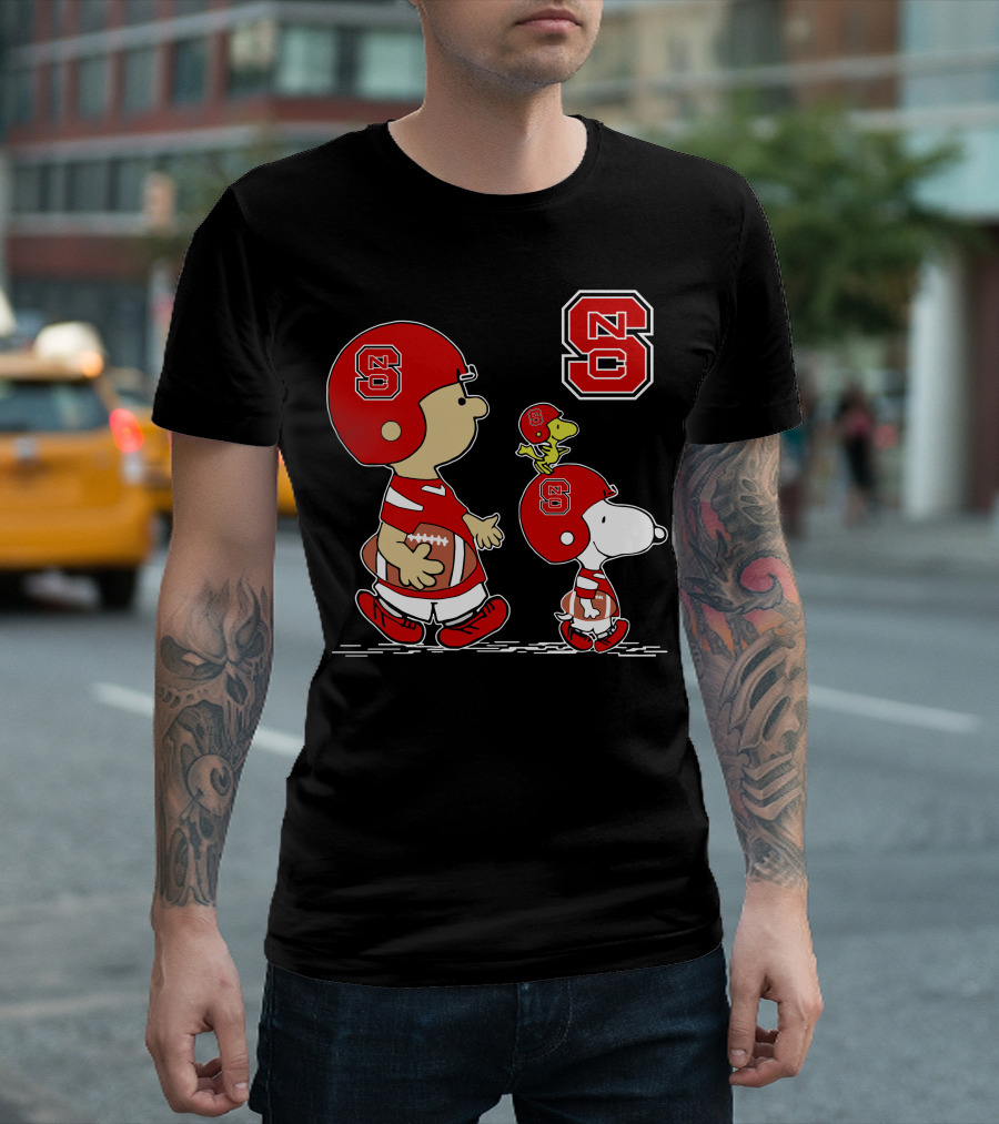 NC State Wolfpack Peanuts Football Adventure Charlie Brown Snoopy Woodstock T-Shirt