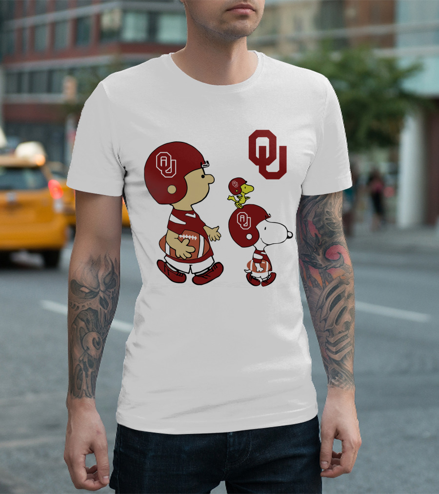 OU Sooners Football Characters with Helmets and Football T-Shirt