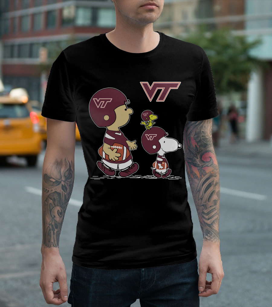 VT Hokies Peanuts Football Characters T-Shirt