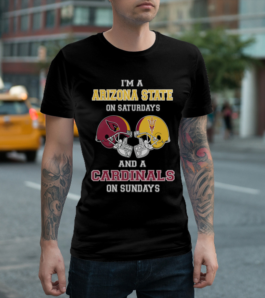 Arizona State Saturdays Cardinals Sundays Football Fan Dual Loyalty T-Shirt