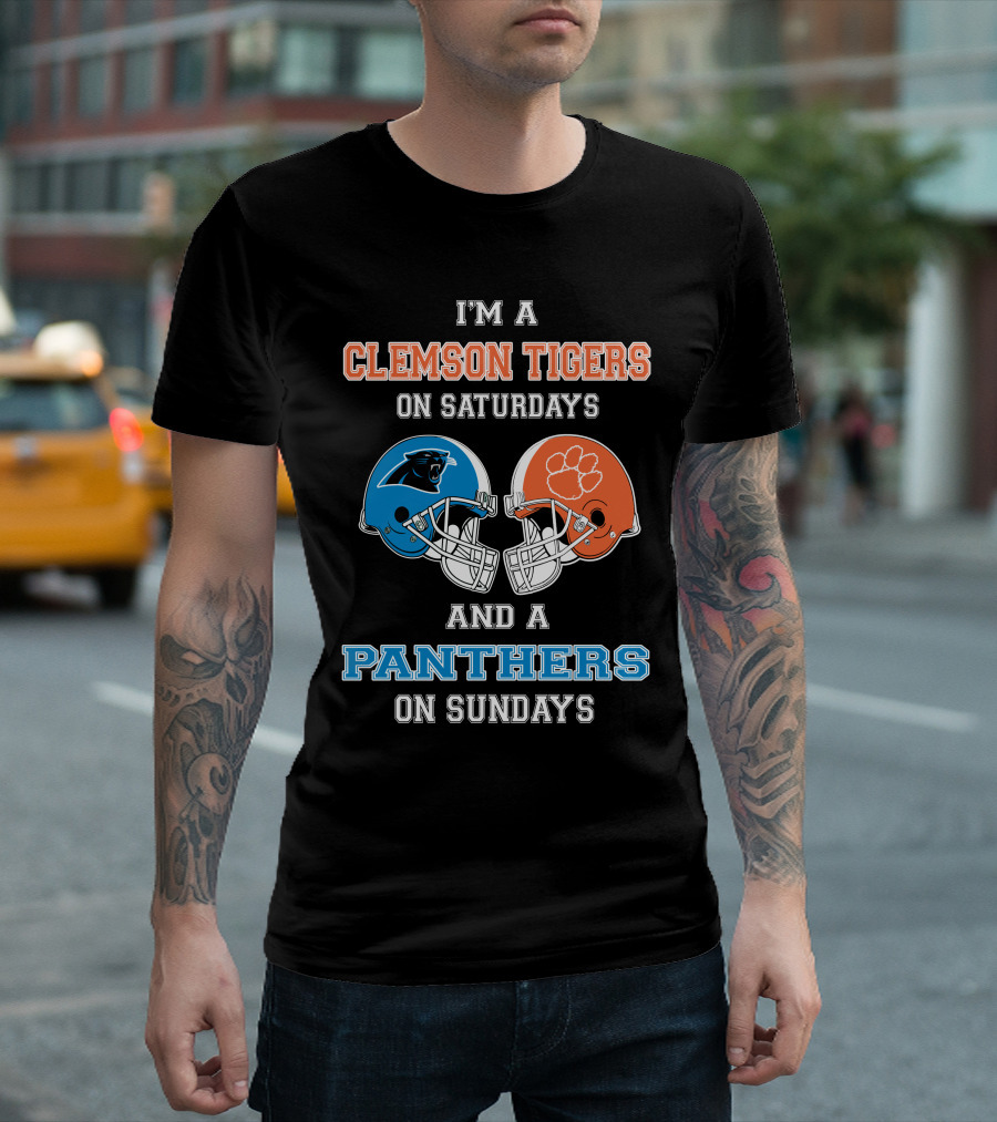 I'm A Clemson Tigers On Saturdays And A Panthers On Sundays Football Helmets T-Shirt