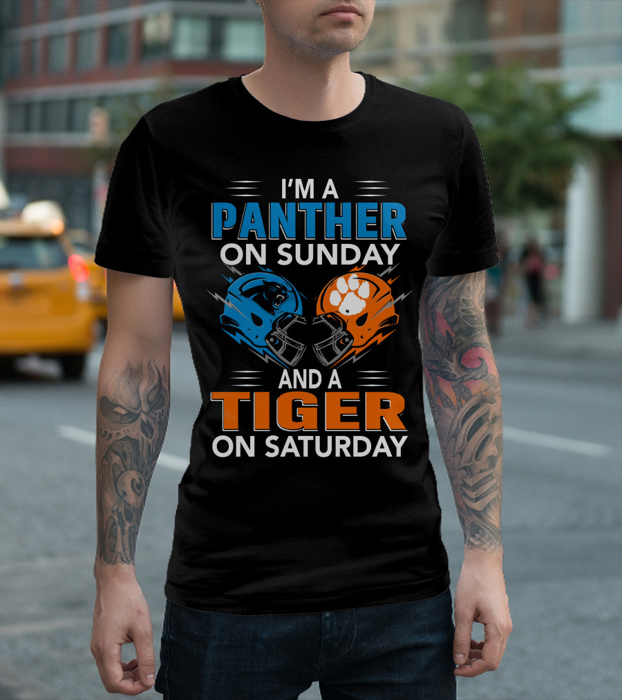 I'm A Panther On Sunday And A Tiger On Saturday Football Helmets T-Shirt