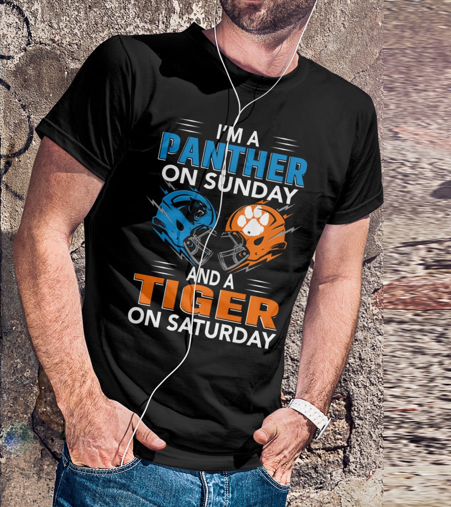 I'm A Panther On Sunday And A Tiger On Saturday Football Helmets T-Shirt