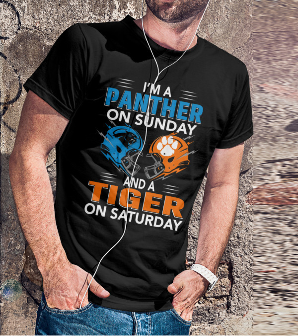 I'm A Panther On Sunday And A Tiger On Saturday Football Helmets T-Shirt