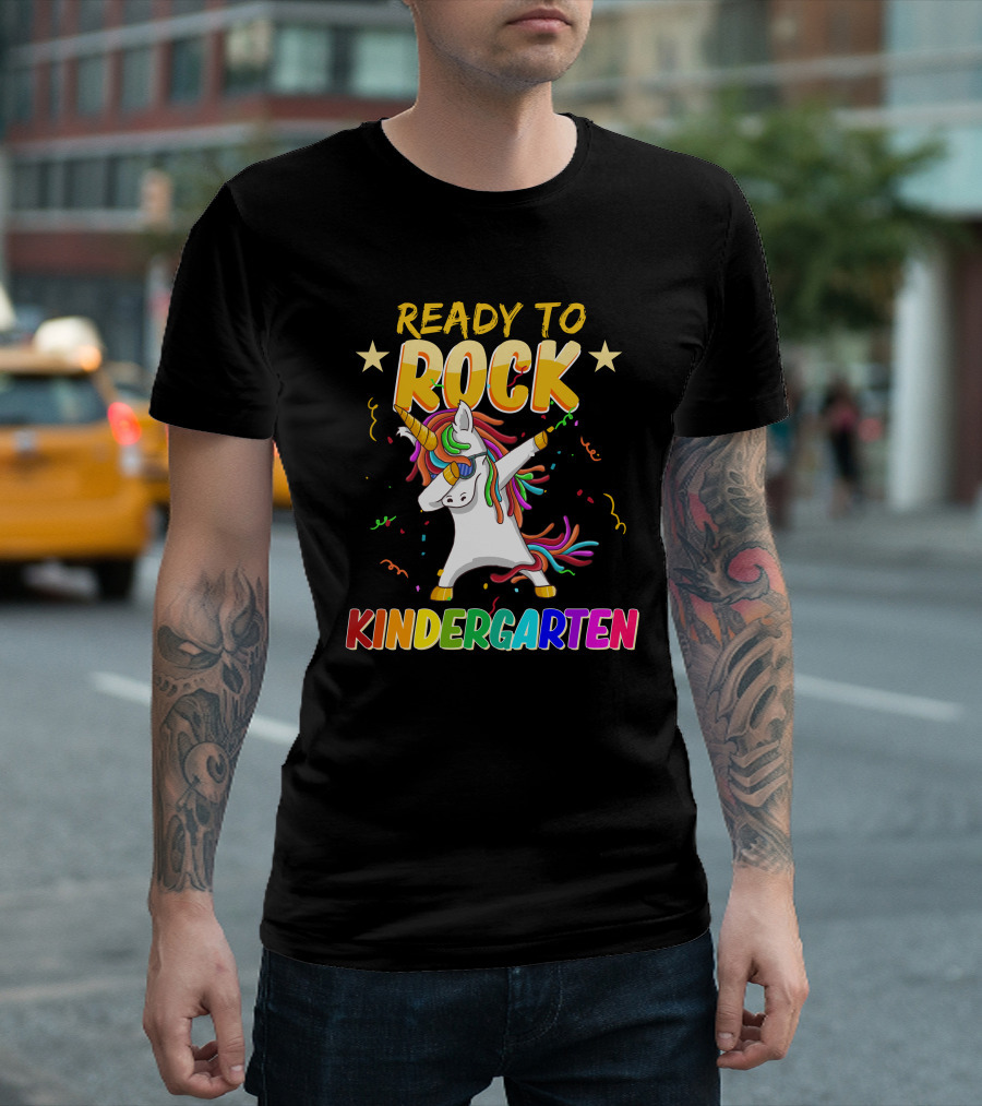 Ready To Rock Kindergarten With Dabbing Unicorn And Stars T-Shirt