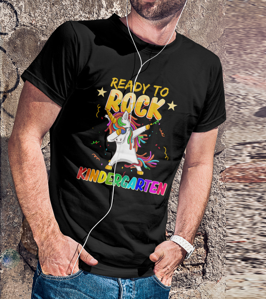 Ready To Rock Kindergarten With Dabbing Unicorn And Stars T-Shirt