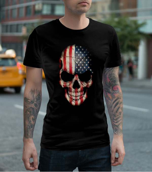 Skull American Flag Stars And Stripes T-Shirt