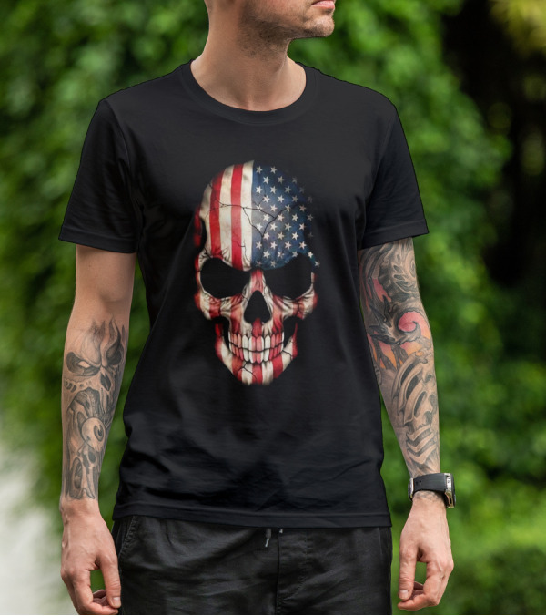 Skull American Flag Stars And Stripes T-Shirt