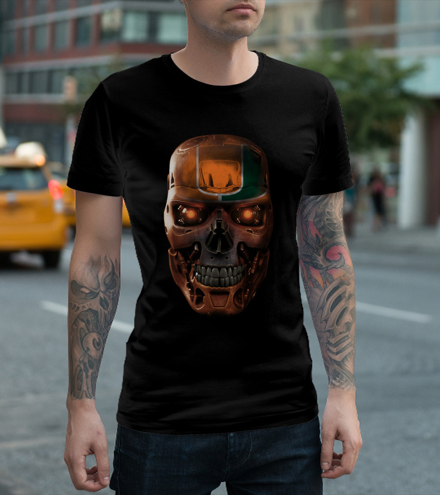 SKULL HURRICANES MIAMI TERMINATOR ROBOT FACE T-Shirt