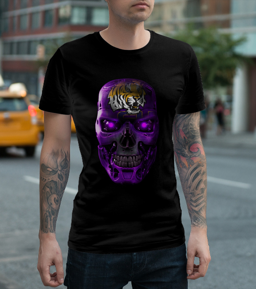 LSU Tigers Skull with Purple Cybernetic T-Shirt
