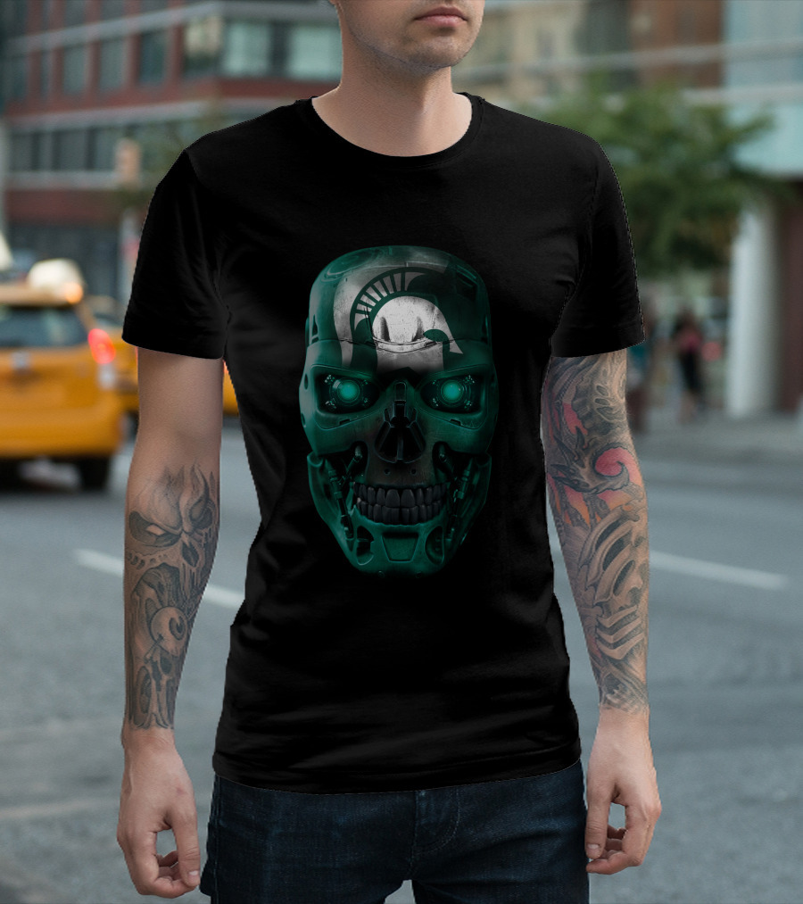 Spartan Helmet Skull Design with Futuristic Elements T-Shirt