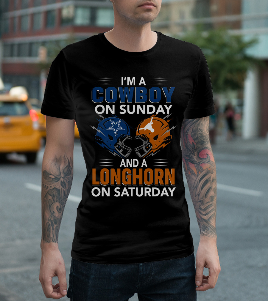 I'm A Cowboy On Sunday And A Longhorn On Saturday Football Helmets T-Shirt
