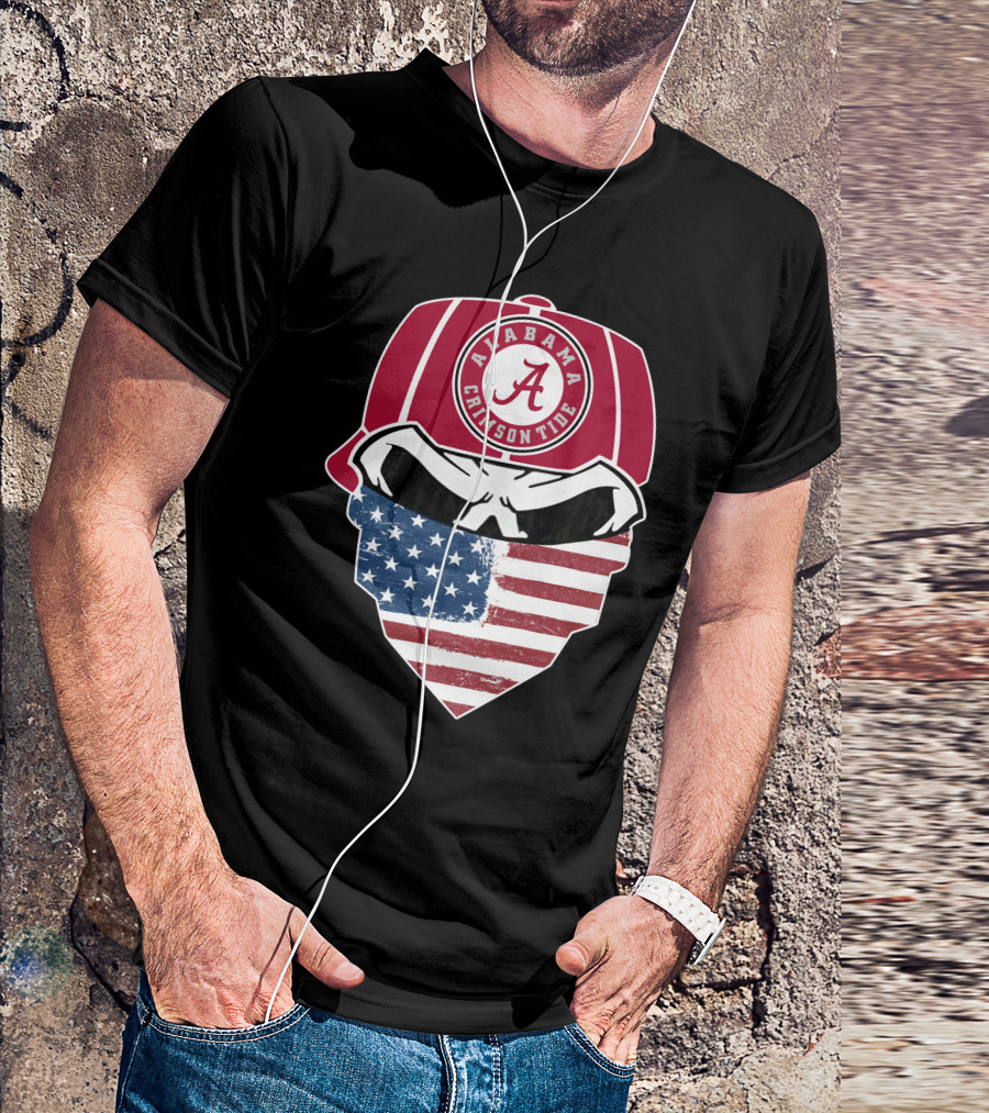 Alabama Crimson Tide Skull American Flag Bandana T-Shirt