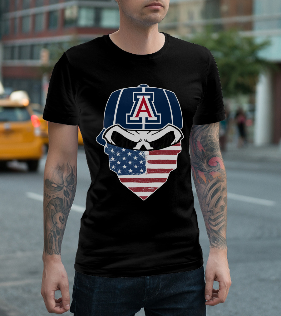 Arizona Wildcats Skull American Flag Bandana T-Shirt