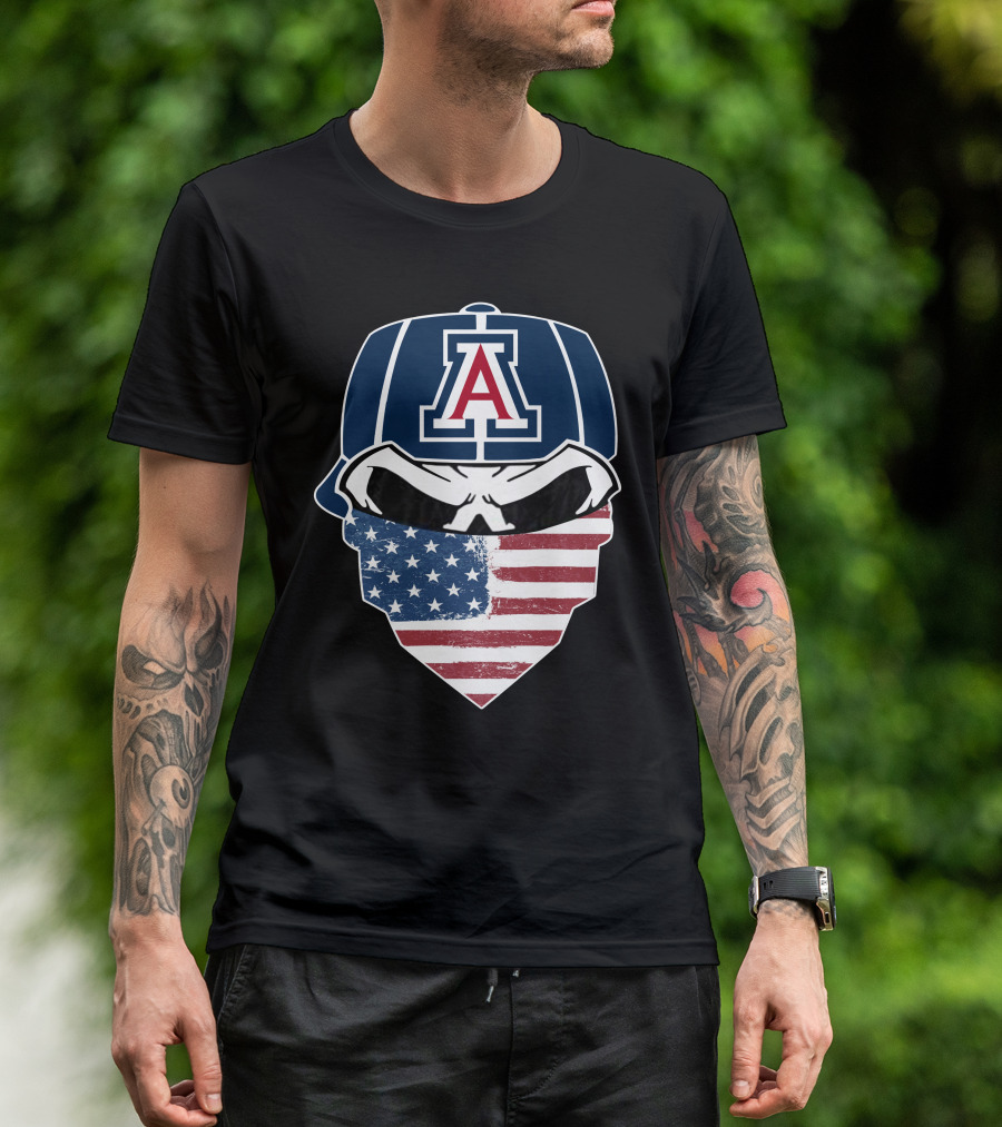 Arizona Wildcats Skull American Flag Bandana T-Shirt