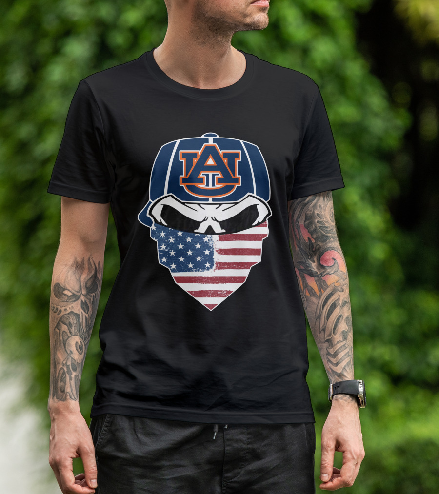 Auburn Tigers Skull USA Flag Bandana T-Shirt
