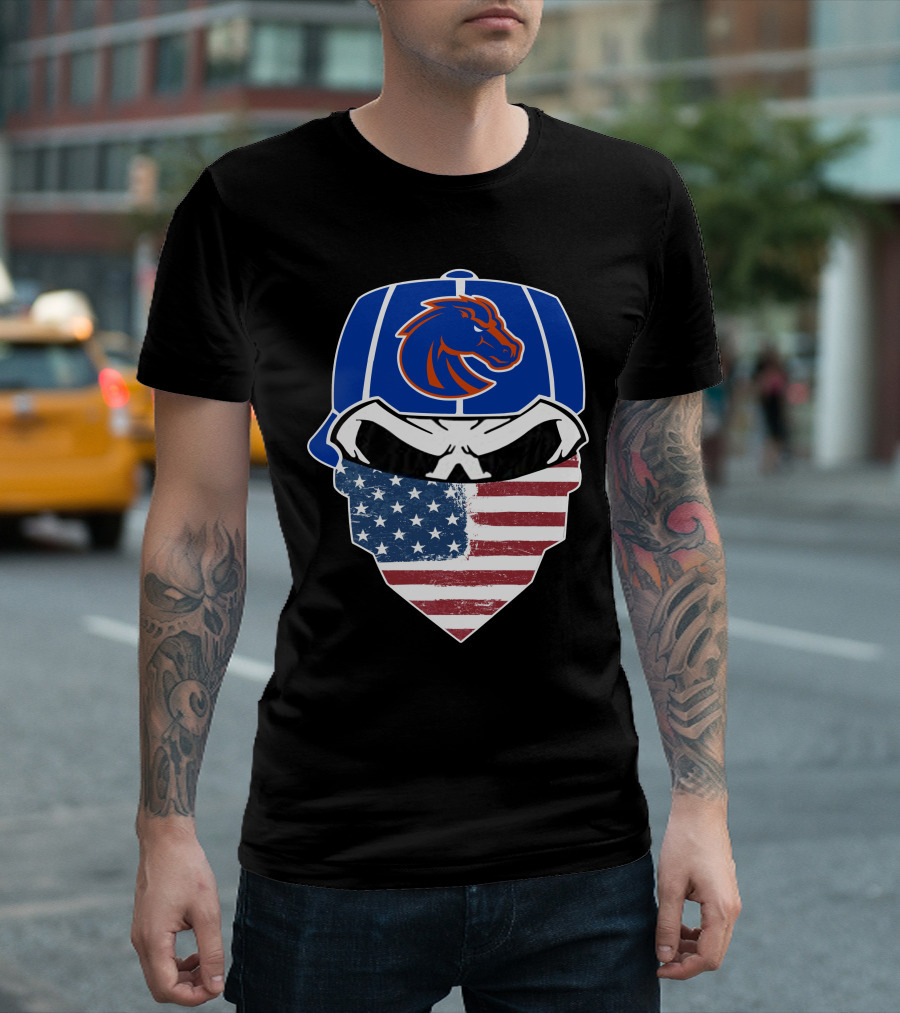 Boise State Skuls American Flag Bandana Broncos T-Shirt