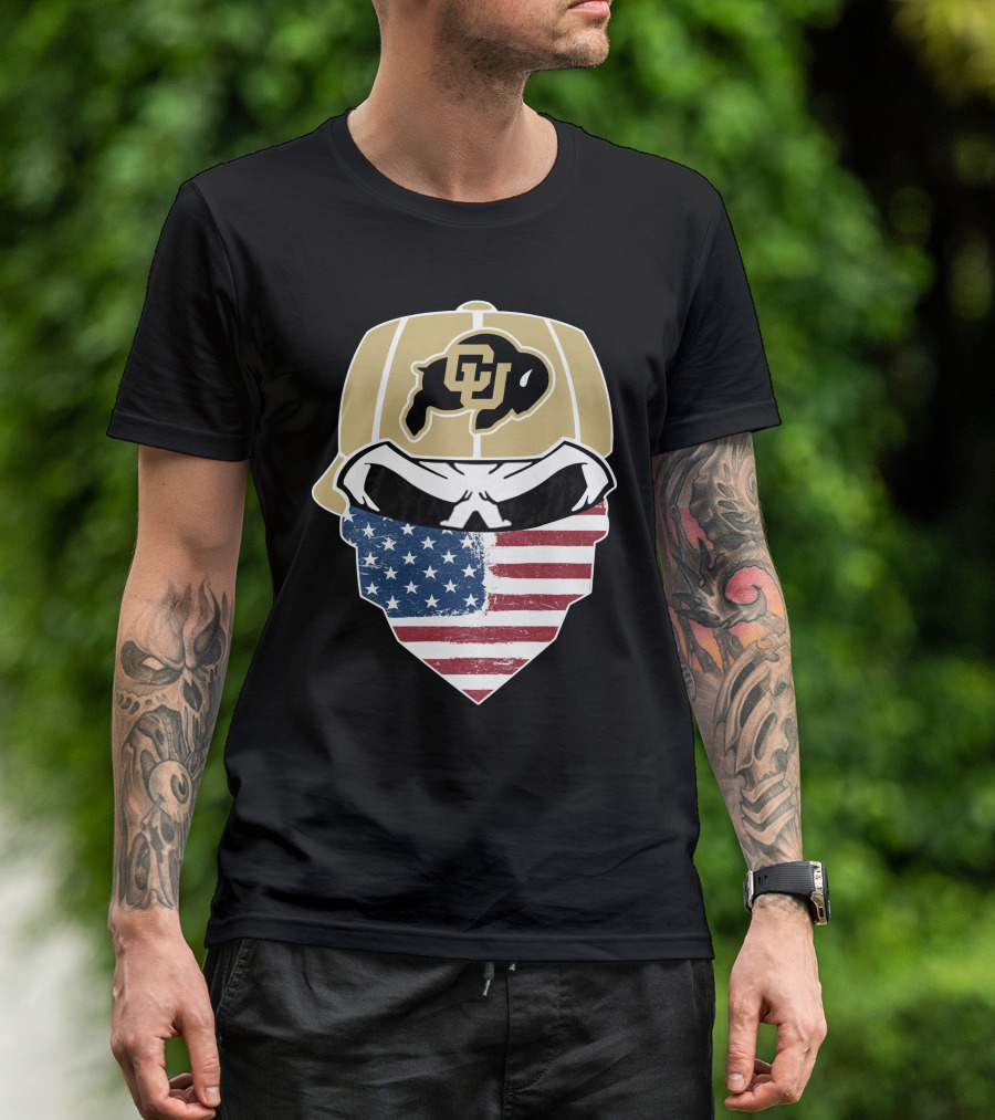 COLORADO BUFFALOES Skuls American Flag Face Buffalo T-Shirt