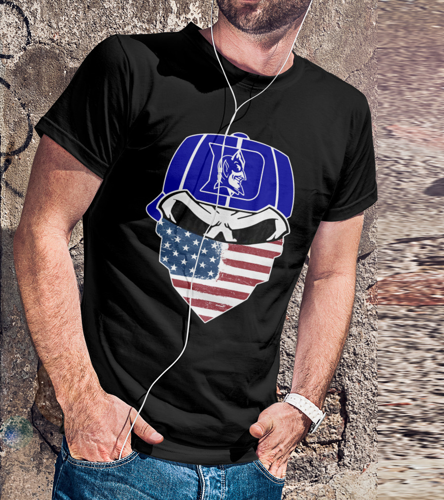 Duke Blue Devils Skulls American Flag Logo Cap Face Mask T-Shirt