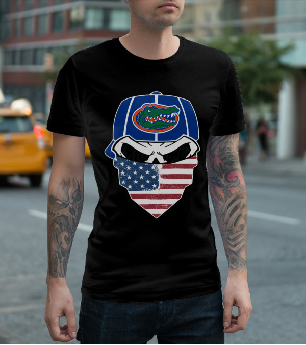 Gators Skuls American Flag Bandana Football Helmet T-Shirt