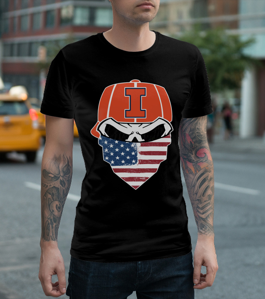 Illinois Skull Logo American Flag Bandana T-Shirt