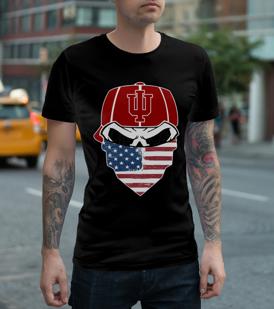 Indiana Hoosiers Skuls American Flag Bandana T-Shirt