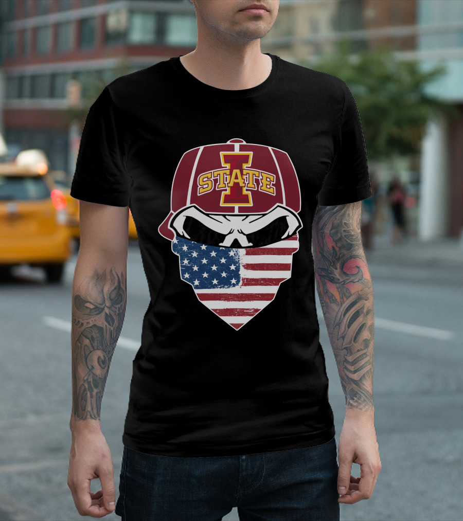 Iowa State Cyclones Skull American Flag Bandana T-Shirt