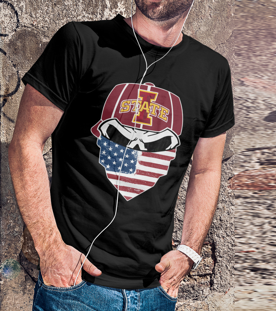 Iowa State Cyclones Skull American Flag Bandana T-Shirt