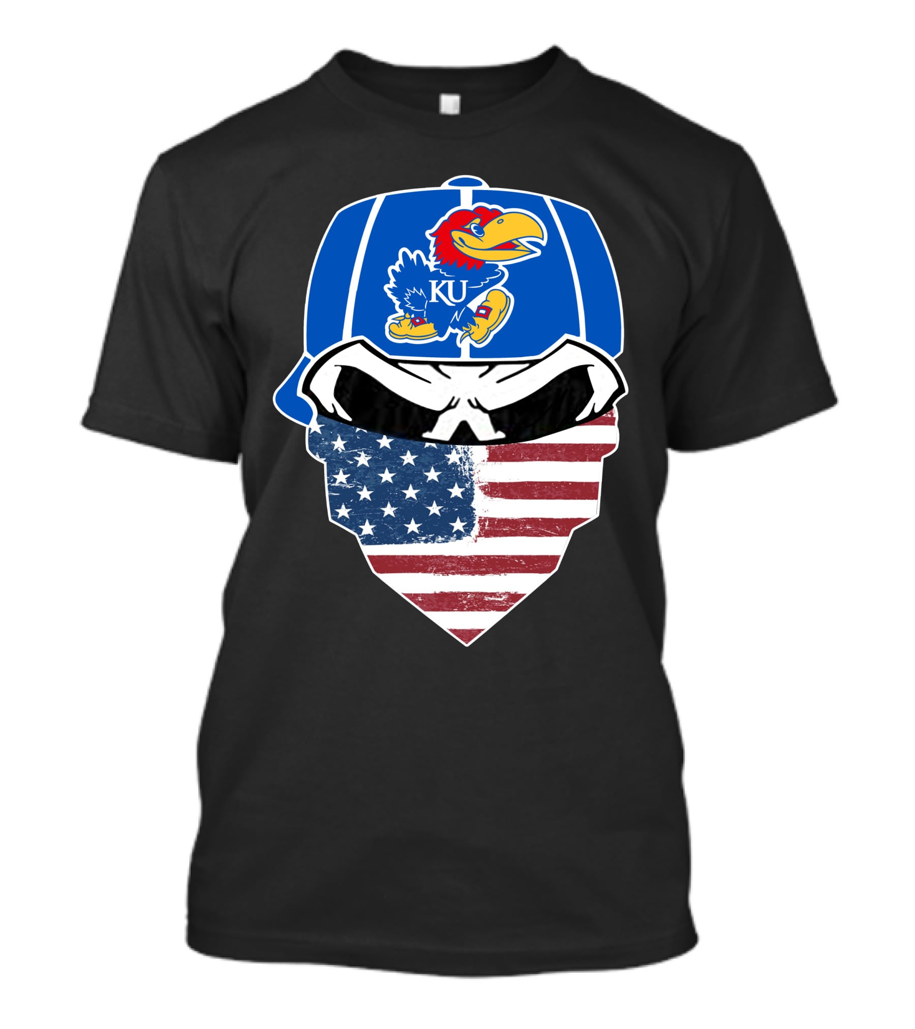 KU Jayhawks Skull American Flag Bandana Cap T-Shirt