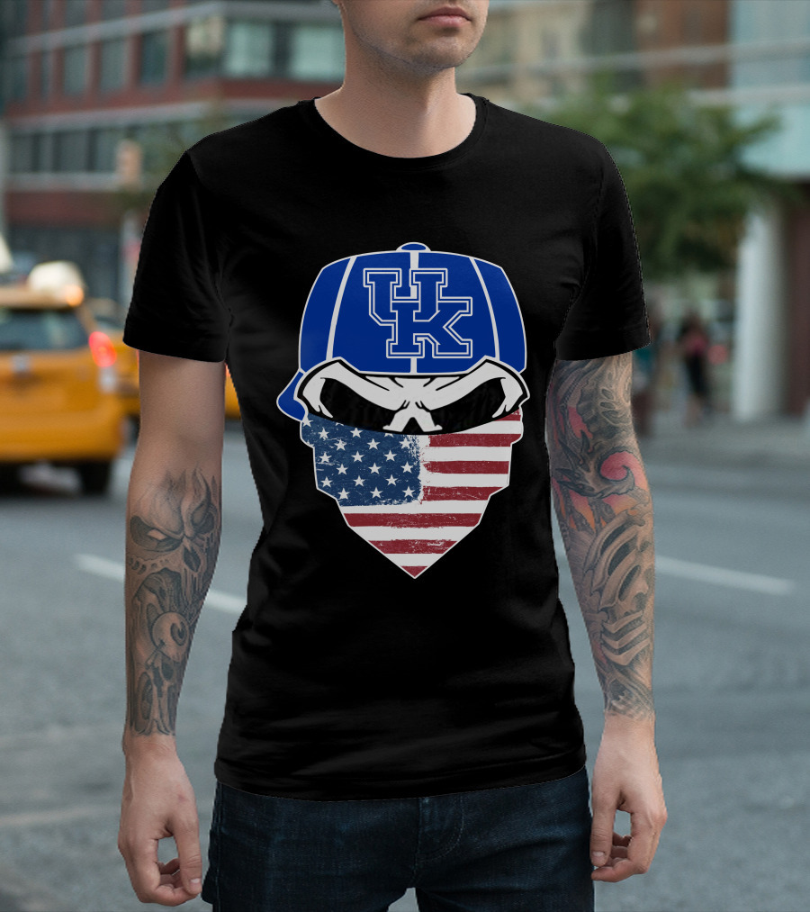 Kentucky Wildcats Skulls UK Flag Bandana Hat T-Shirt