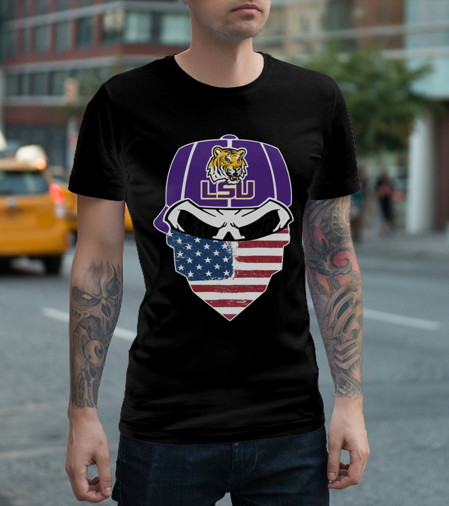 LSU Tigers Skull American Flag Bandana T-Shirt