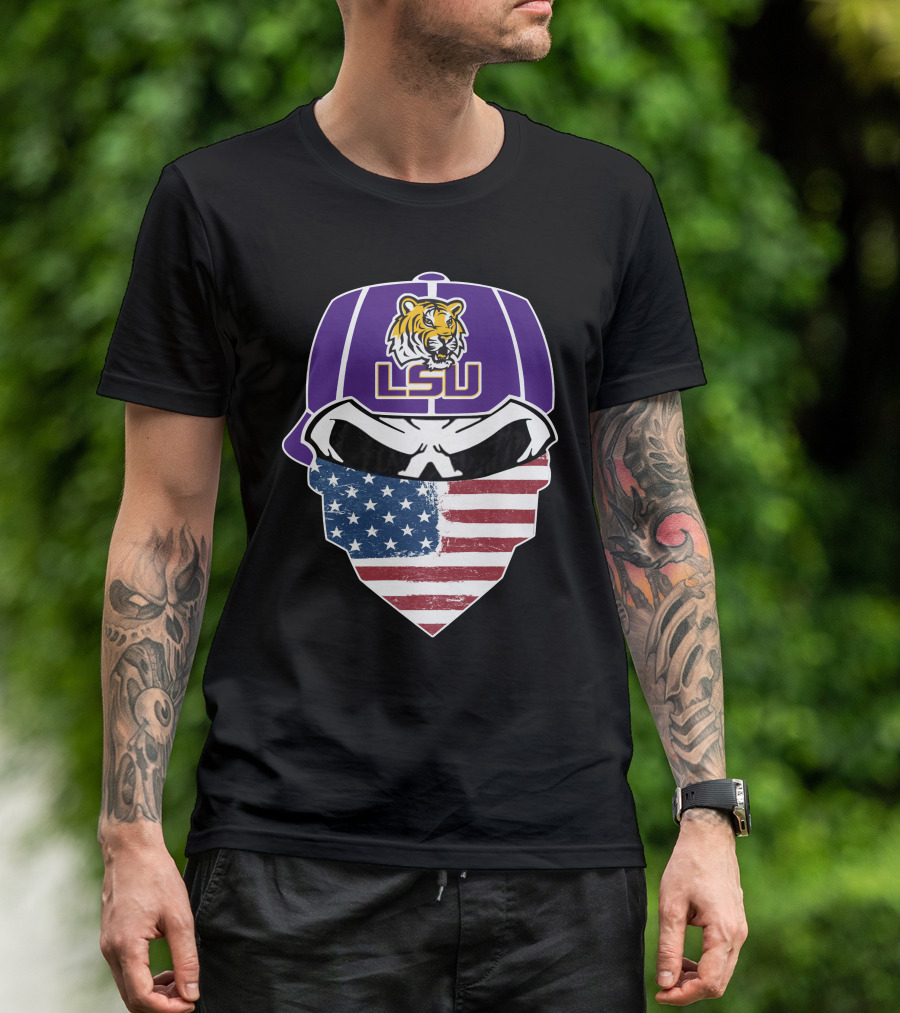 LSU Tigers Skull American Flag Bandana T-Shirt