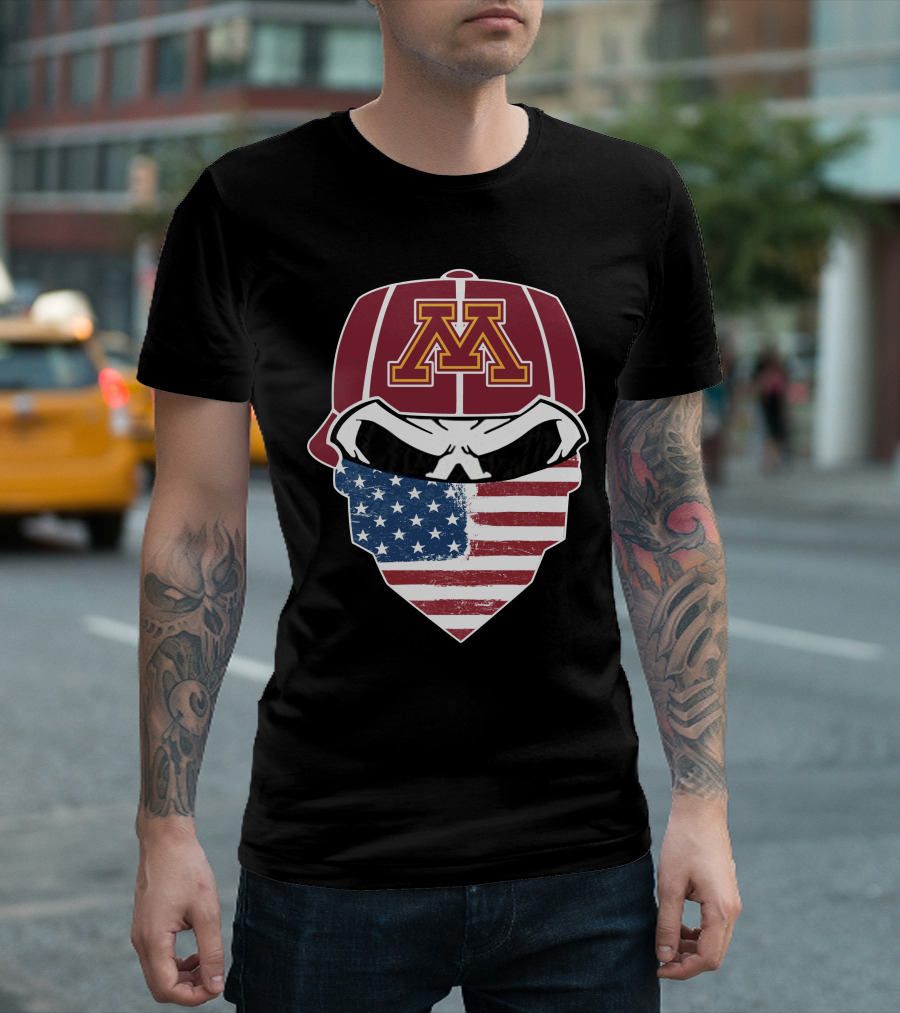 Minnesota Golden Skuls American Flag Skull Bandana M T-Shirt