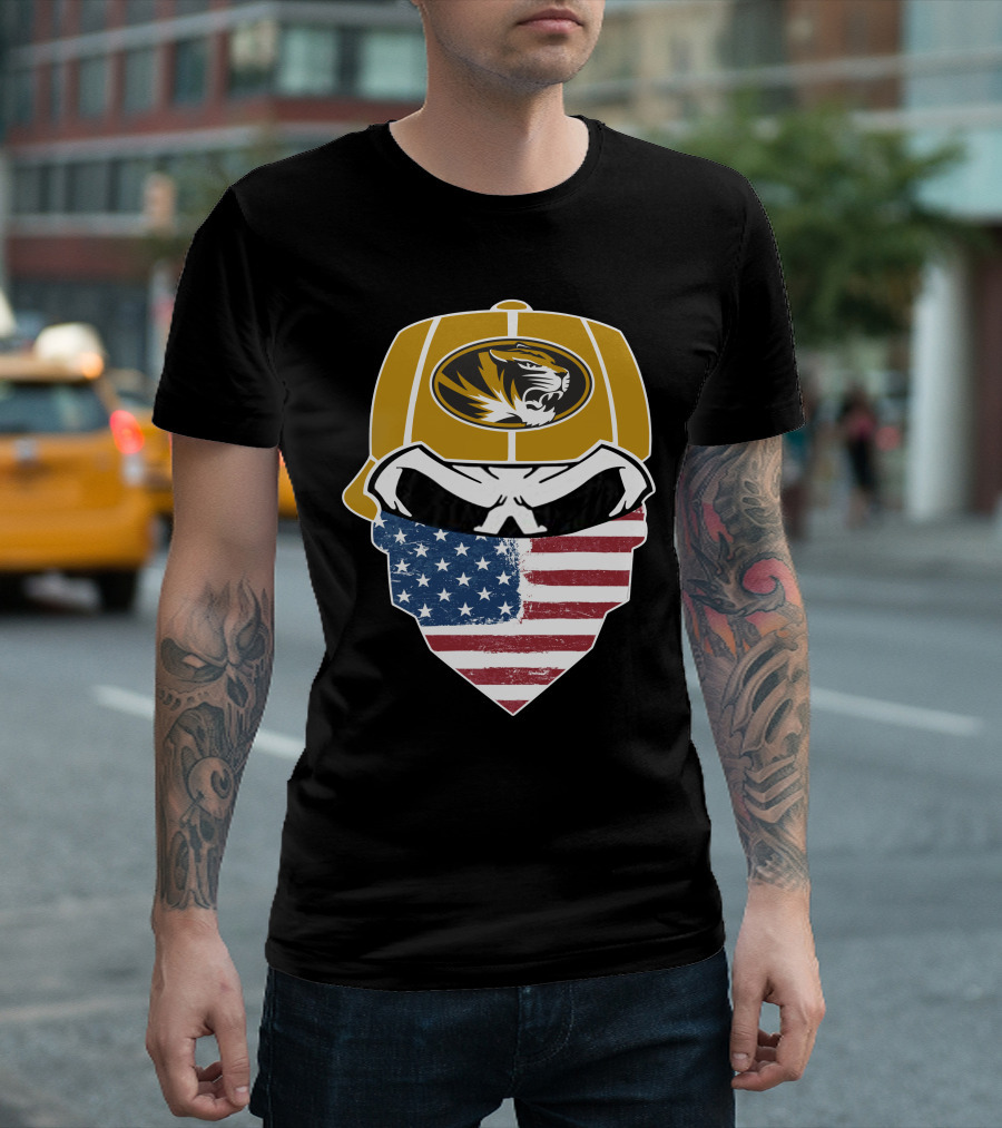 Missouri Tigers Skull American Flag Bandana T-Shirt