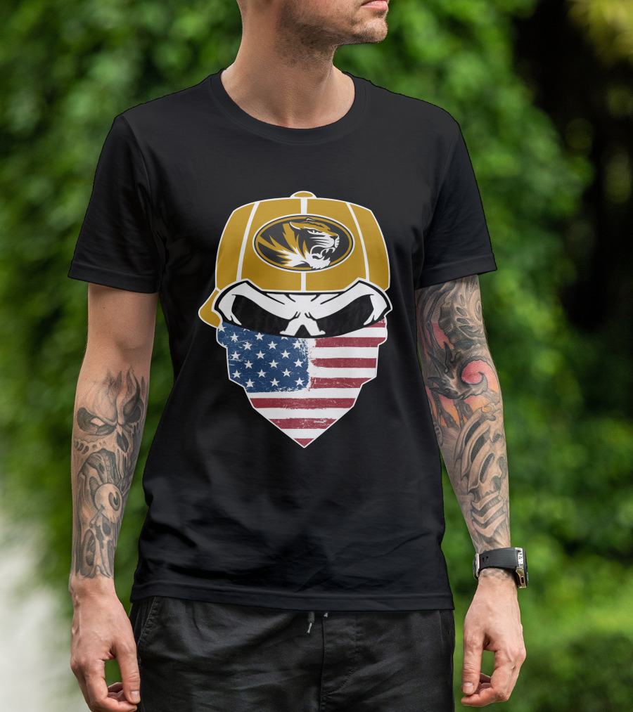 Missouri Tigers Skull American Flag Bandana T-Shirt