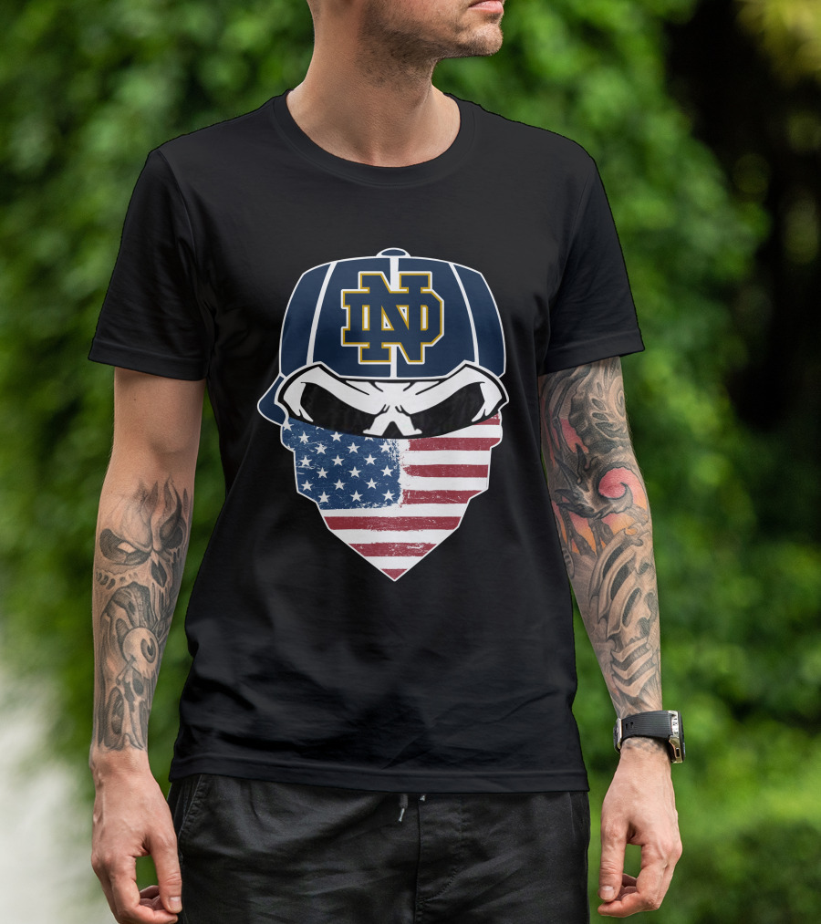 Notre Dame Skulls USA Flag Bandana ND Cap T-Shirt