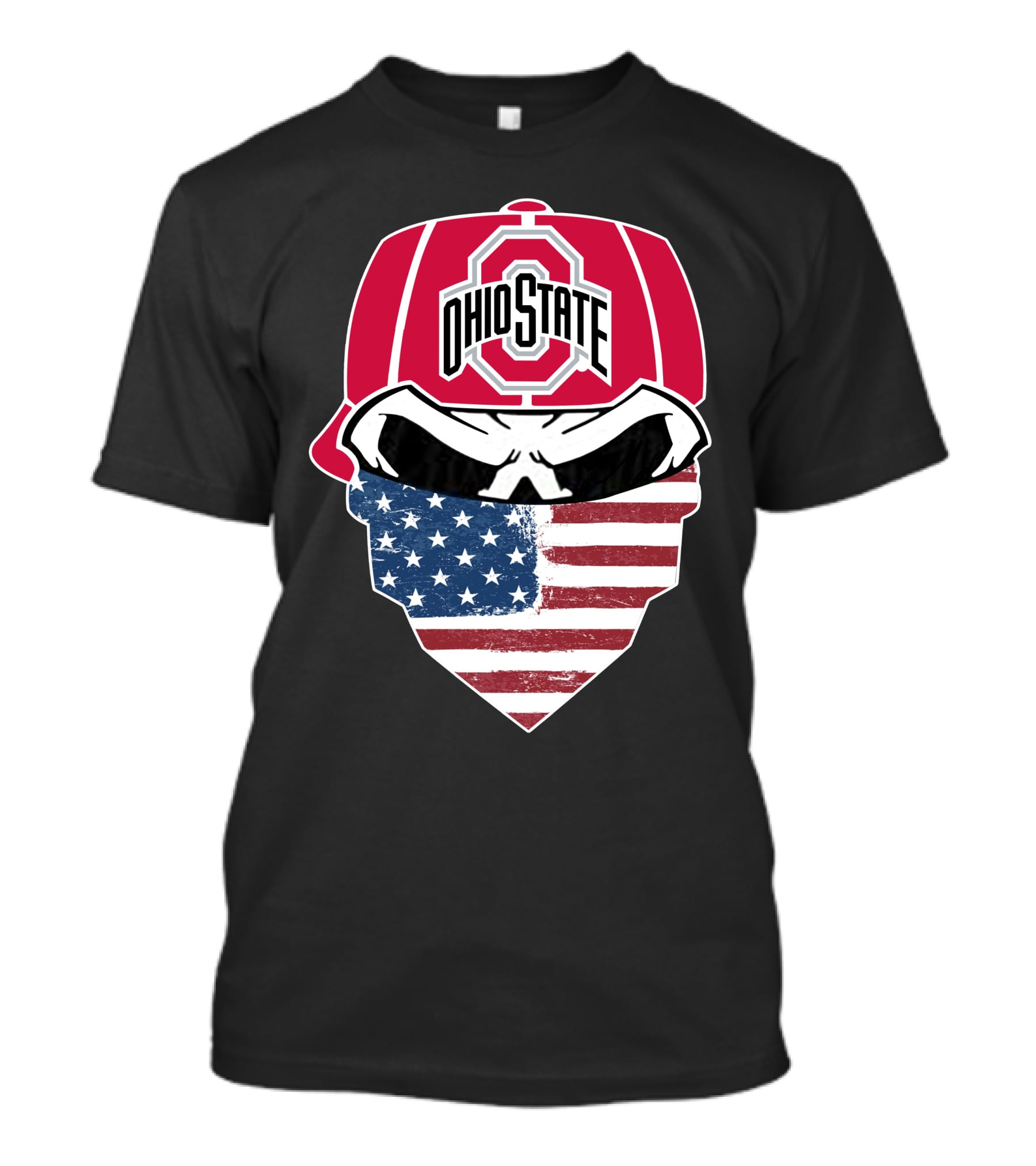Ohio State Buckeyes Skull American Flag Bandana T-Shirt