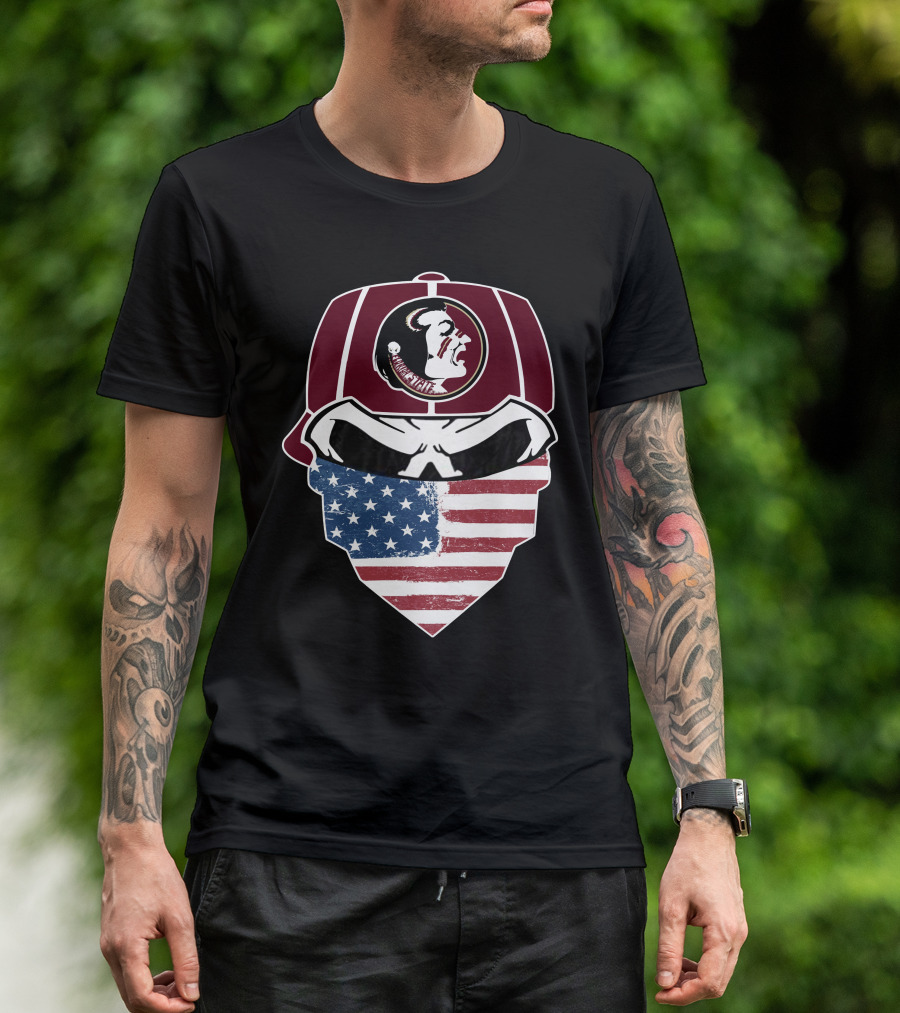 Seminoles Skulls Mask With American Flag And Tribal T-Shirt