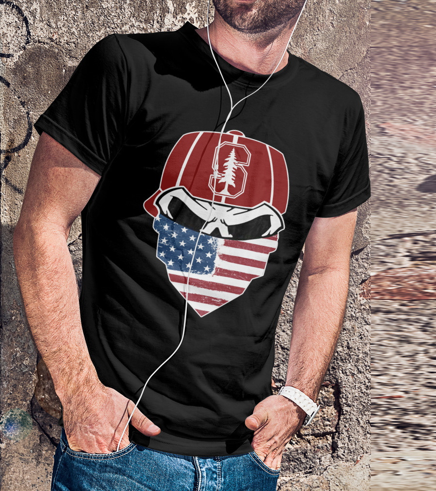 Stanford Cardinal Skuls American Flag Mask T-Shirt