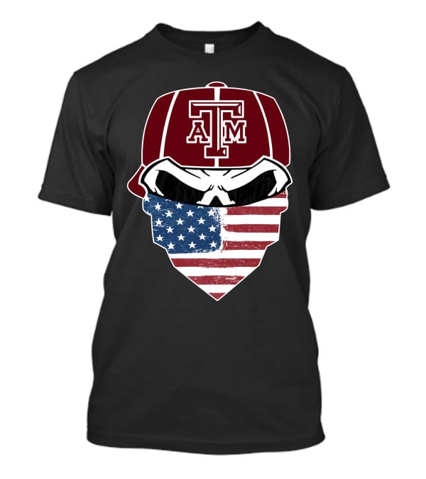 Texas A&M Aggies Skull With American Flag Bandana T-Shirt